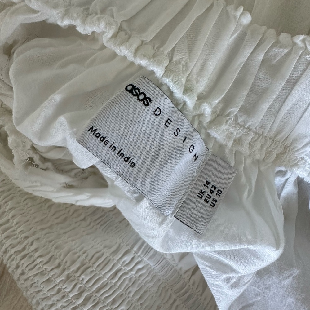 ASOS Design White Flowy Tiered Ruffle Open Back Floor Length Maxi Dress, Size 10 - Picture 6 of 9